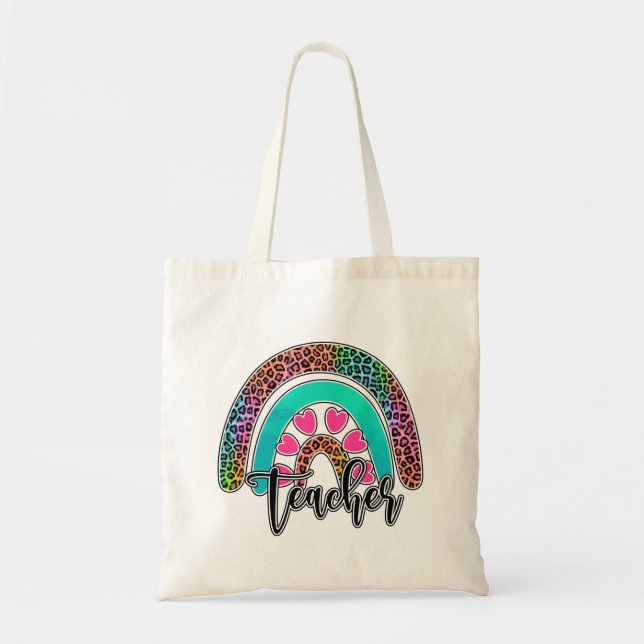 Teacher Rainbow - Colorful Leopard Print Tygkasse (Framsidan)