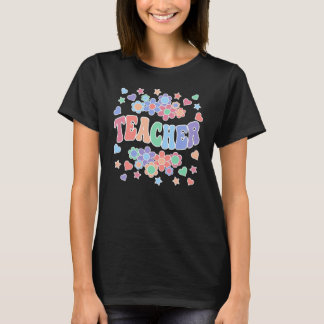TEACHER-Retro Groovy, Flowers, Hearts, Stars T-Shi T Shirt