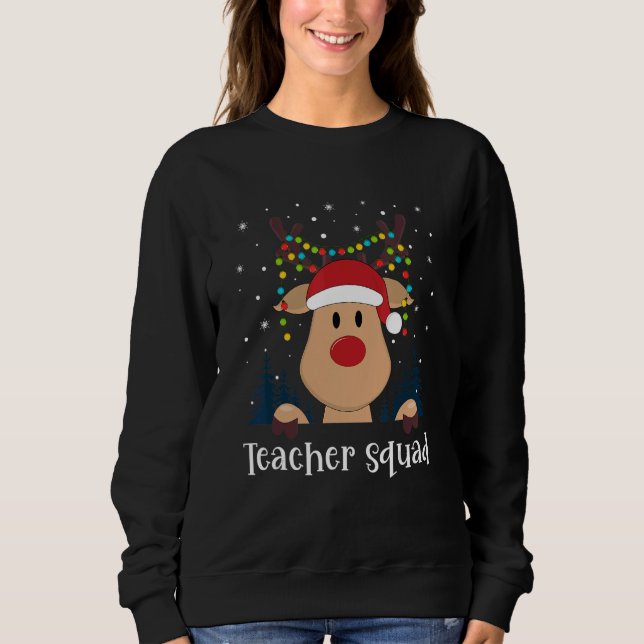 Teacher Squad Christmas Reindeer Lights Tree Xmas  T Shirt (Framsida)