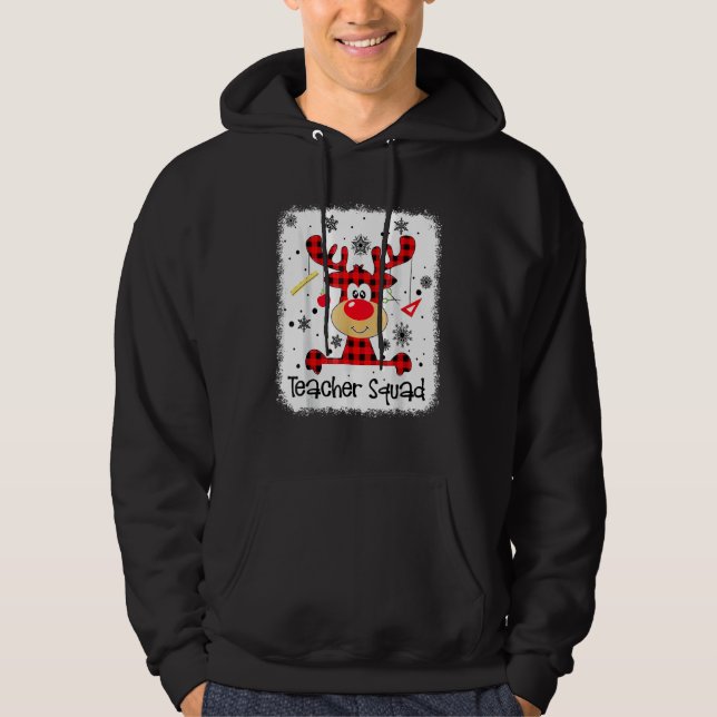 Teacher Squad Cute Red Plaid Reindeer Snow  Christ Hoodie (Framsida)