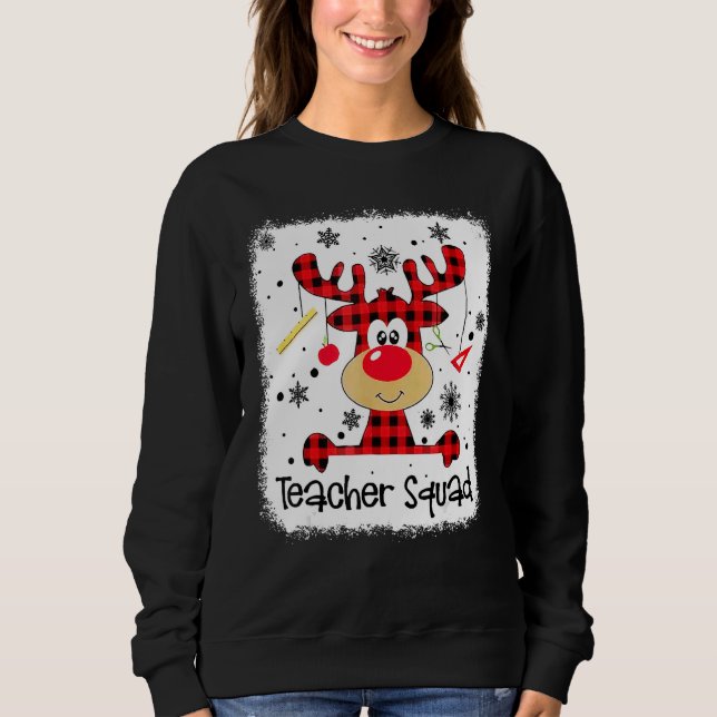 Teacher Squad Cute Red Plaid Reindeer Snow  Christ T Shirt (Framsida)