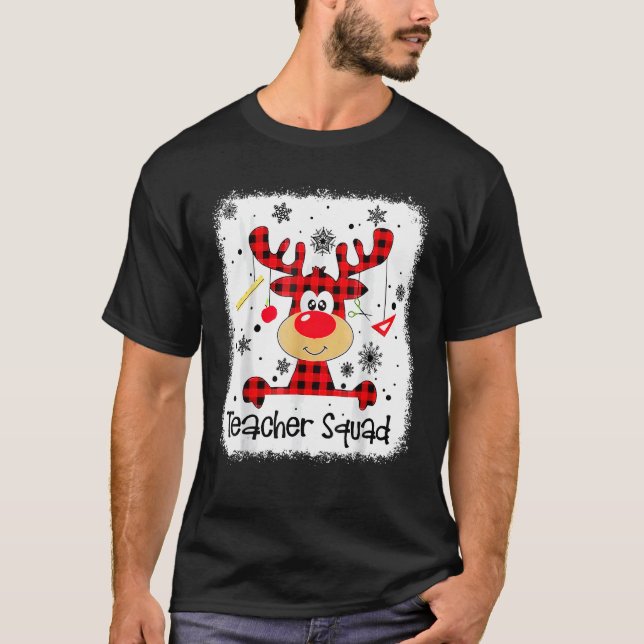 Teacher Squad Cute Red Plaid Reindeer Snow  Christ T Shirt (Framsida)
