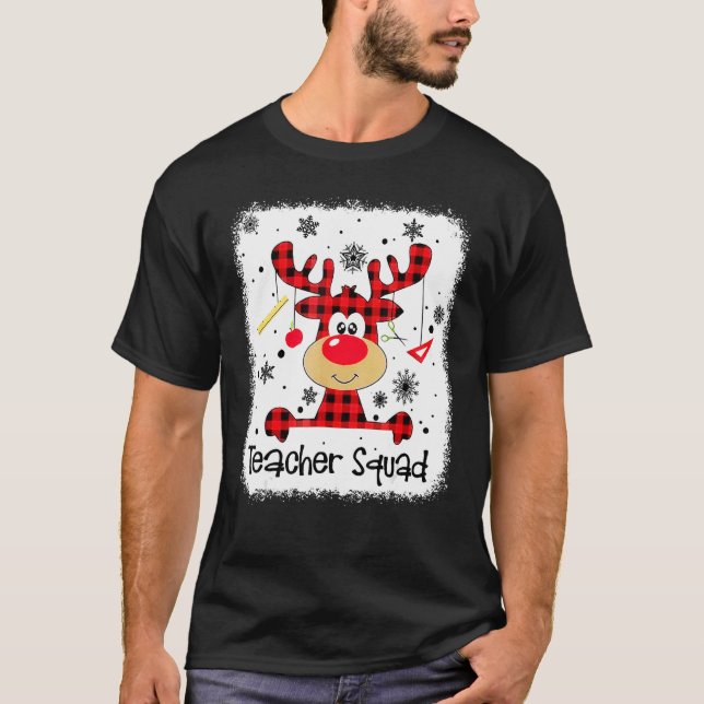 Teacher Squad Cute Red Plaid Reindeer Snow  Christ T Shirt (Framsida)