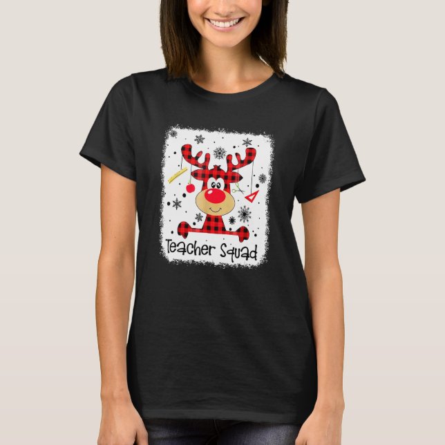 Teacher Squad Cute Red Plaid Reindeer Snow  Christ T Shirt (Framsida)