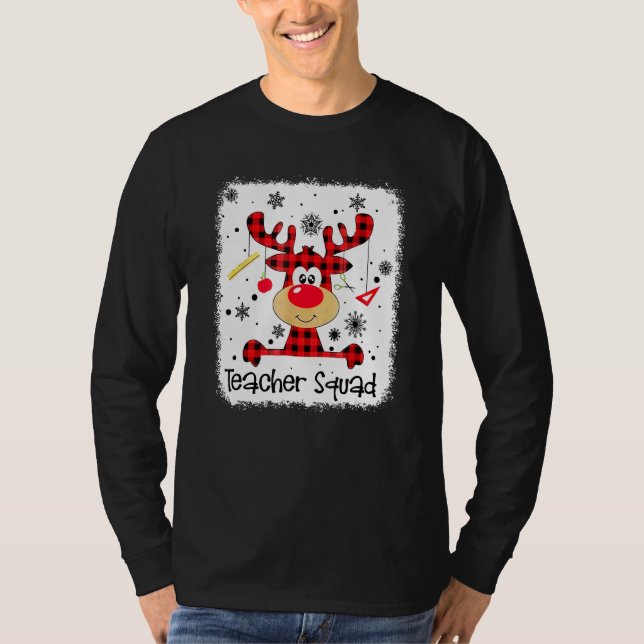 Teacher Squad Cute Red Plaid Reindeer Snow  Christ T Shirt (Framsida)