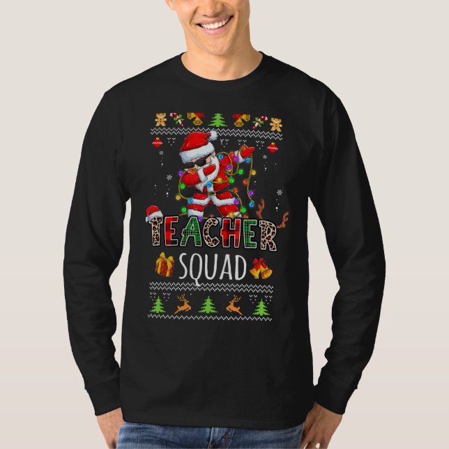 Teacher Squad Dabbing Santa Ugly Sweater Leopard B T Shirt (Framsida)