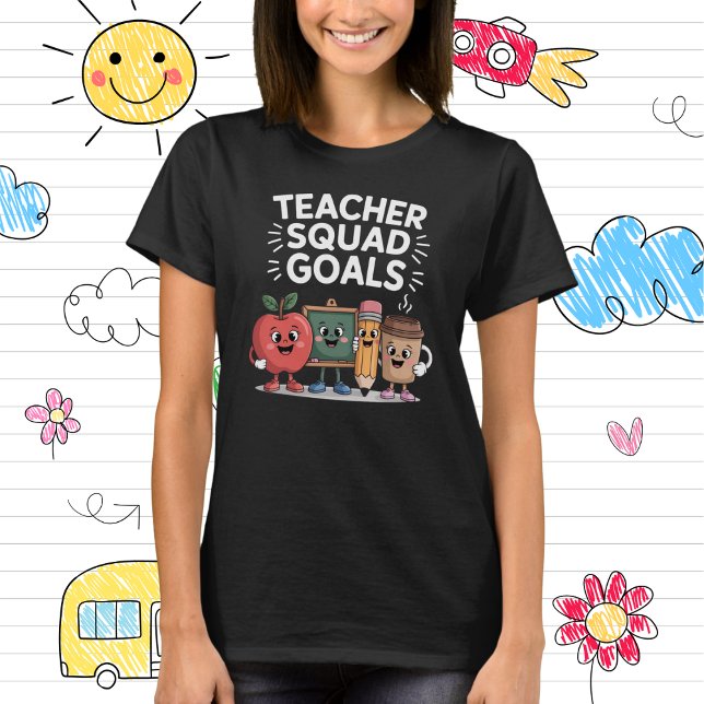 Teacher Squad Goals Cute School Supplies Cartoon T Shirt (Skapare uppladdad)