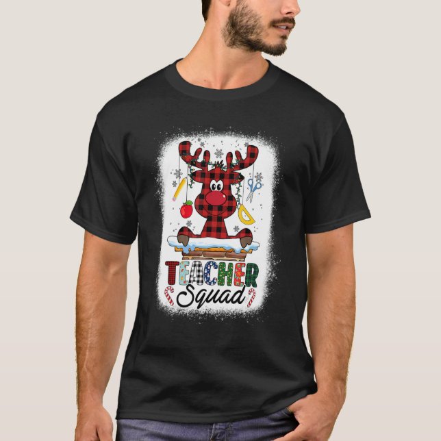 Teacher Squad Reindeer Bleached   Teacher Christma T Shirt (Framsida)
