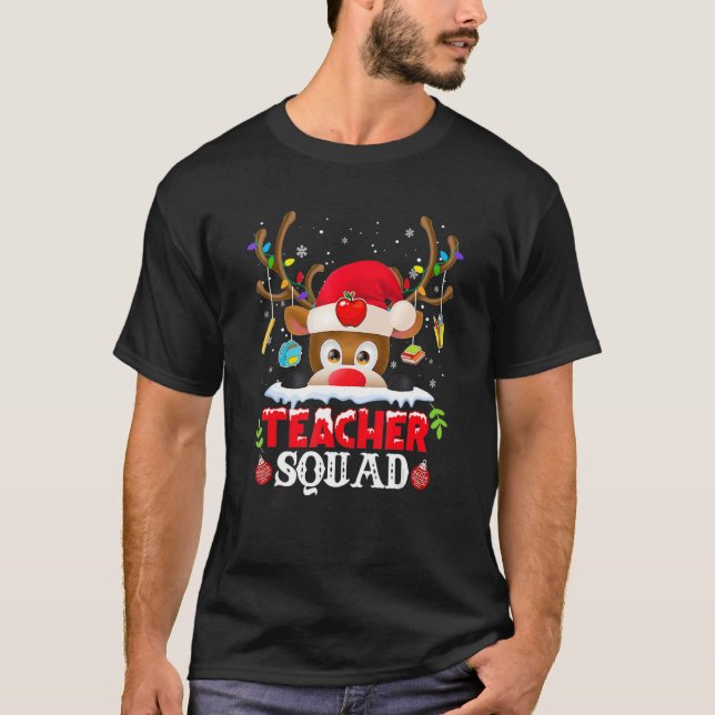 Teacher Squad Reindeer  Teacher Christmas For Men  T Shirt (Framsida)