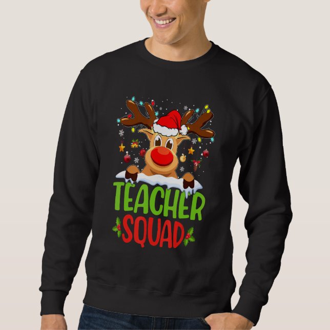 Teacher Squad Santa Reindeer Christmas Lights Xmas Lång Ärmad Tröja (Framsida)