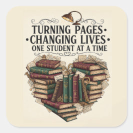 Teacher Sticker | Turning Pages Book Heart Quote Fyrkantigt Klistermärke