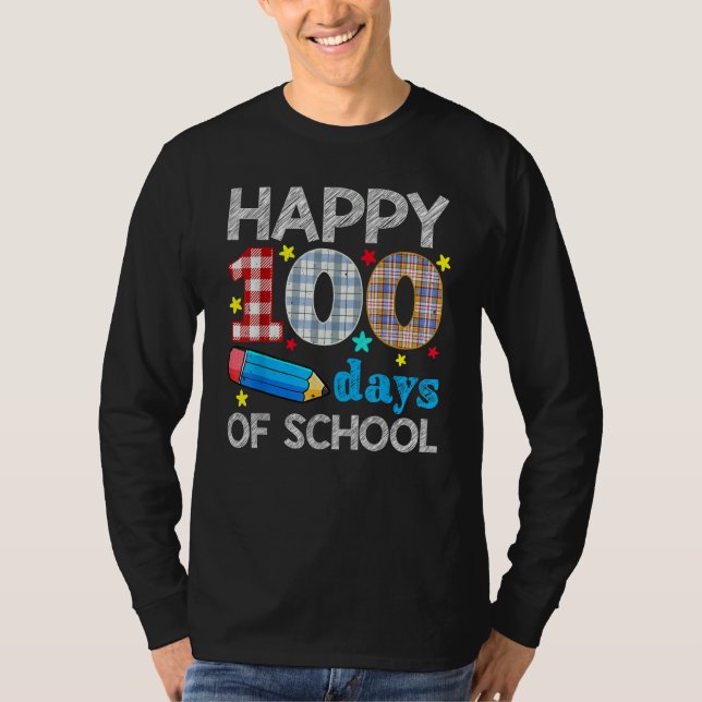 Teacher Student Plaid 100th Days Happy 100 Days Of T Shirt (Framsida)