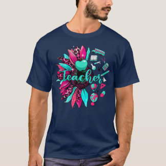 Teacher Sunflower Leopard Cute Teacher Life Gifts  T Shirt