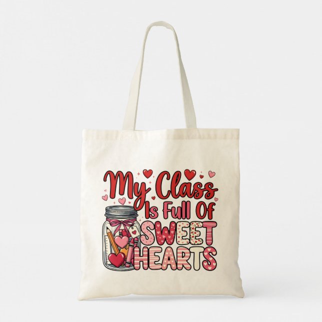 Teacher Sweet Heart Valentine's Tote Bag Tygkasse (Baksida)