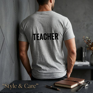 TEACHER Text Grå T-Shirt med Bakre Tryck för Män