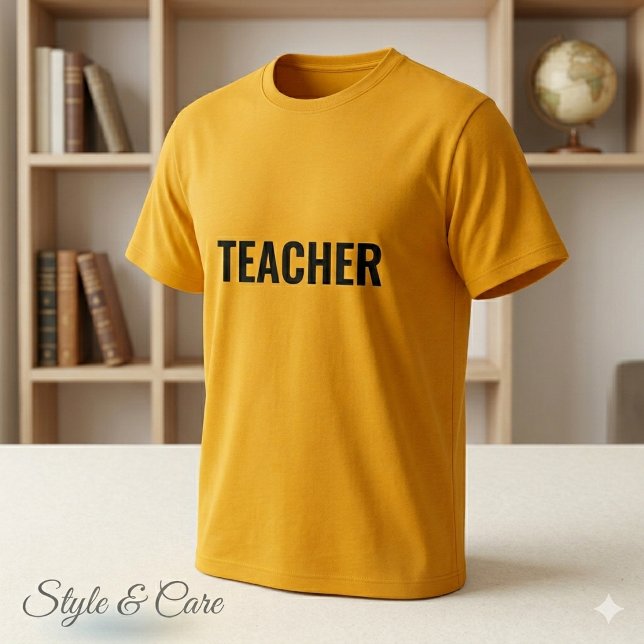TEACHER Text Statement Guld T-shirt för män (TEACHER Text Statement Gold Tee for Men)