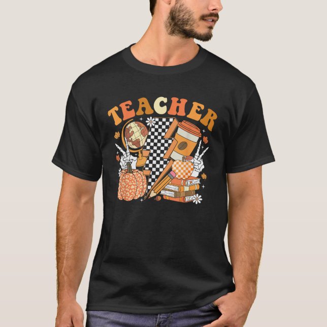 Teacher Thanksgiving Coffee Pumpkin Spice Hallowee T Shirt (Framsida)