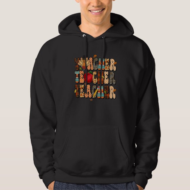 Teacher Thanksgiving Retro Fall Autumn Leopard App Hoodie (Framsida)