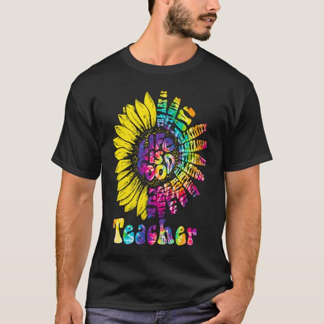 Teacher Tie Dye Teaching Daisy Sunflower Hippie Wo T Shirt (Framsida)