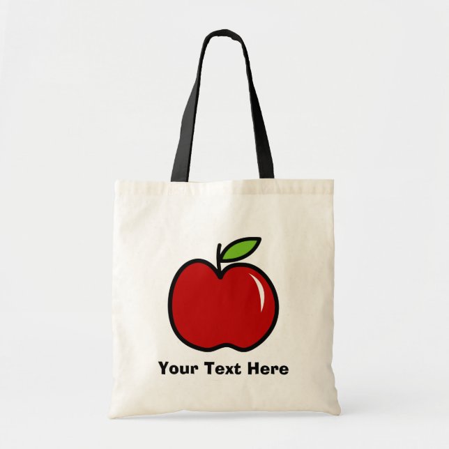 Teacher tote bag with red apple | Personalizable Tygkasse (Framsidan)