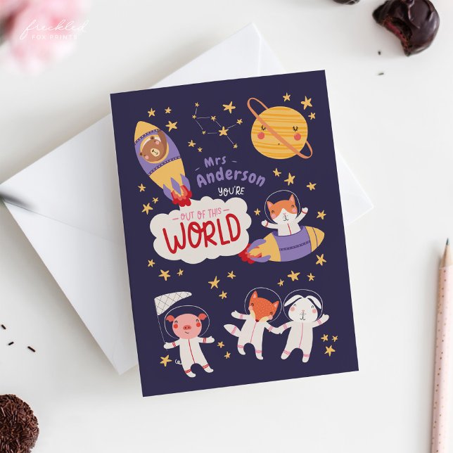 Teacher Valentine Card from Student | Cute Animals Kort (Teacher Valentine's Card from Student)