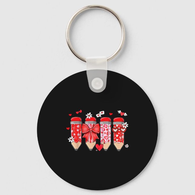 Teacher Valentine Coquette Bow Pencil Teacher Vale Nyckelring (Framsida)