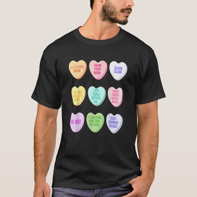 Teacher Valentines Day Conversation Heart School T Shirt (Framsida)