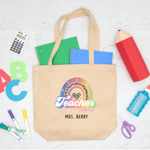 Teacher Vibes Rainbow Leopard Print Jumbo Tygkasse