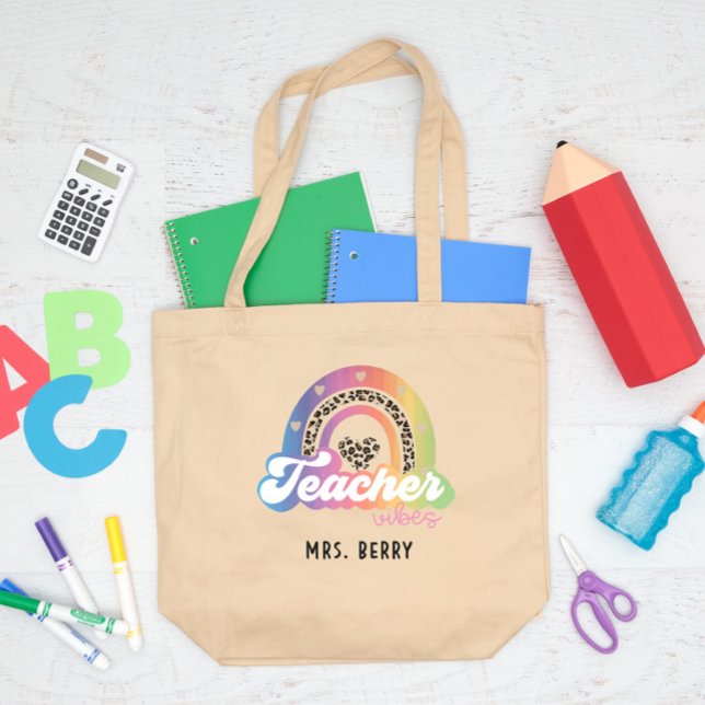 Teacher Vibes Rainbow Leopard Print Jumbo Tygkasse (Skapare uppladdad)