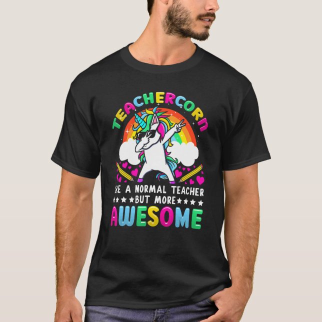Teachercorn Dabbing Unicorn Kindergarten School Te T Shirt (Framsida)