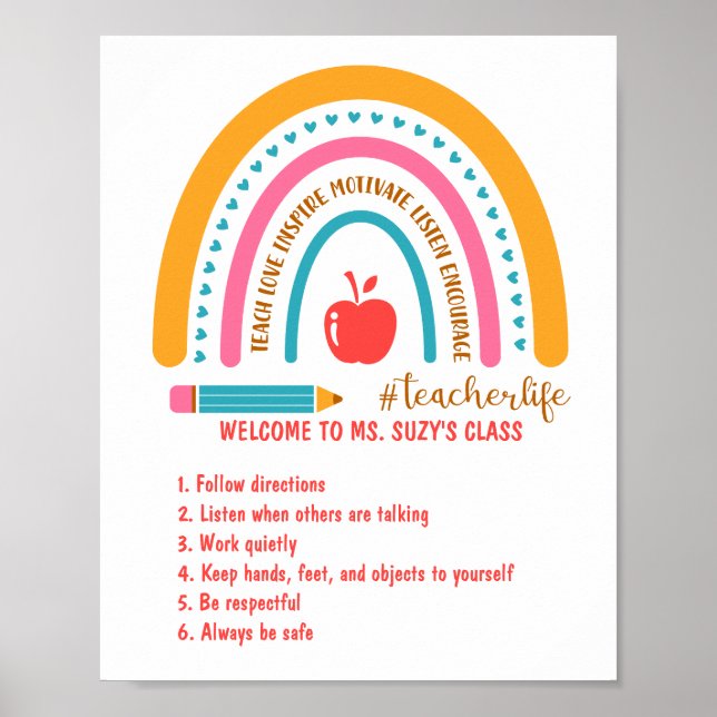 #Teacherlife Rainbow Personlig Classroom Regler Poster (Framsidan)