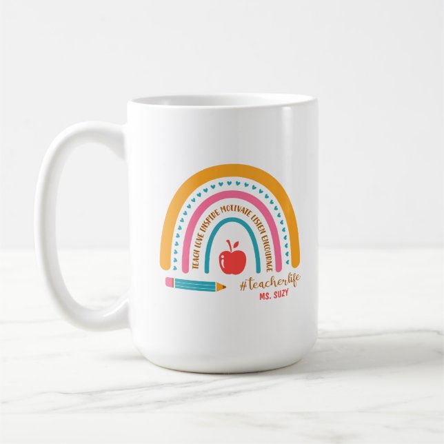 #Teacherlife Rainbow Personlig Teacher's Kaffemugg (Vänster)