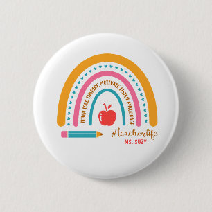 #Teacherlife Rainbow Personlig Teacher's Namn Knapp