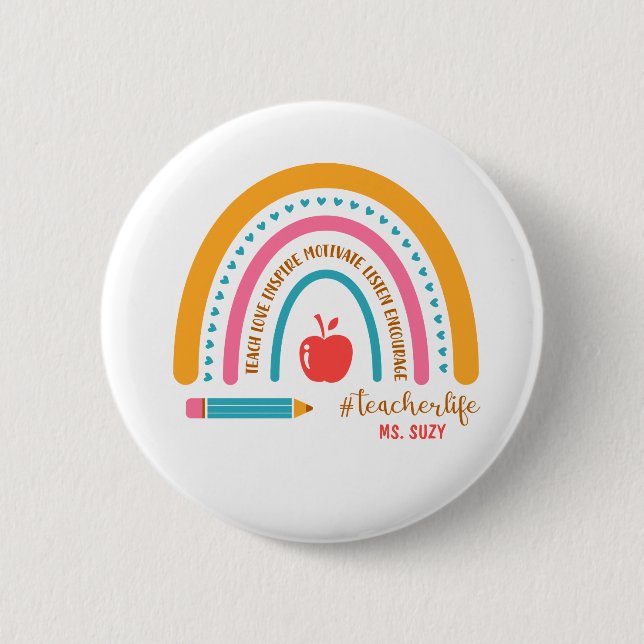 #Teacherlife Rainbow Personlig Teacher's Namn Knapp (Framsida)