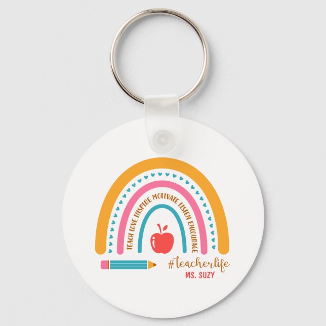 #Teacherlife Rainbow Personlig Teacher's Namn Nyckelring (Framsida)