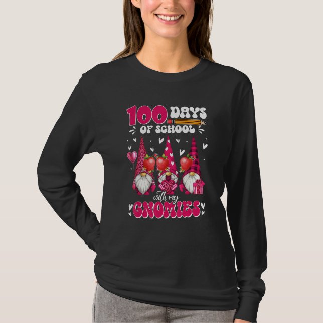 Teachers 100 Days Of School With My Gnomies Valent T Shirt (Framsida)
