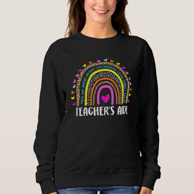 Teacher's Aide Boho Leopard Rainbow back to school T Shirt (Framsida)