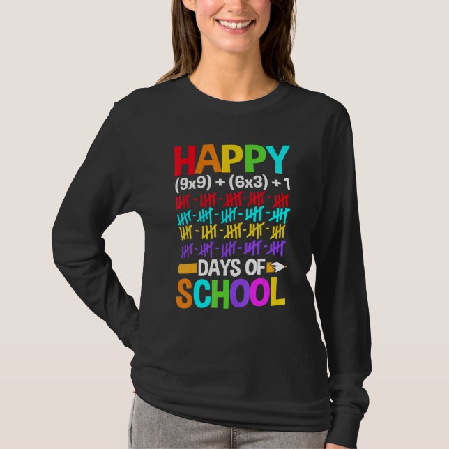 Teachers Students Happy 100 Days of School T Shirt (Framsida)