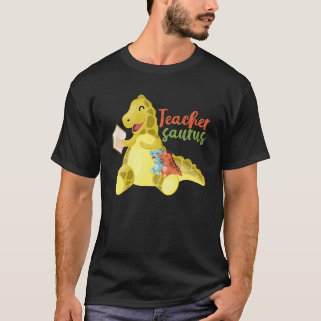Teachersaurus Funny Dinosaur Teacher Älskare Read  T Shirt (Framsida)