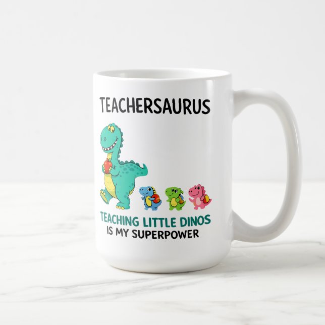 Teachersaurus lärare humor med små dinosaurier kaffemugg (Höger)