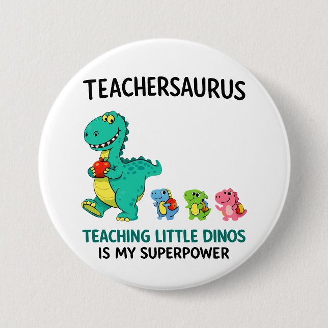 Teachersaurus lärare humor med små dinosaurier knapp (Framsida)