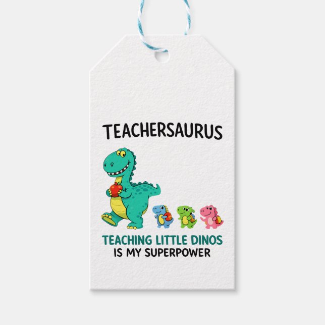Teachersaurus lärare humor med små dinosaurier presentetikett (Framsidan)