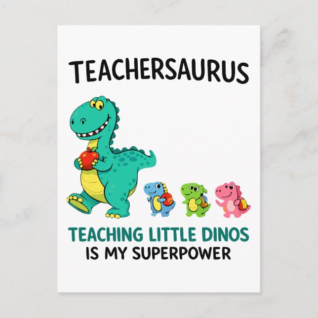 Teachersaurus lärarhumor med små dinosaurier vykort (Framsida)