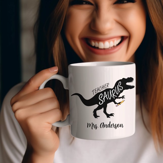 Teachersaurus Rolig Lärare Dinosaurie Namn T Rex Kaffemugg (Teachersaurus)