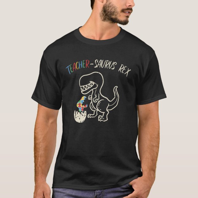 Teachersaurus T-Rex Tröja Autism Acceptans Dinosau (Framsida)