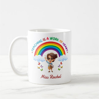 Teaching Is a Work of Heart Cute Rainbow Teacher Kaffemugg