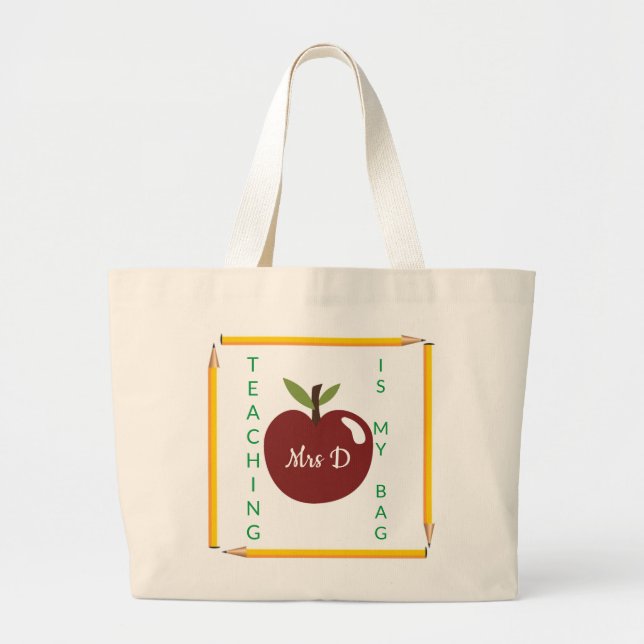 "TEACHING IS MY BAG" Canvas Tote Jumbo Tygkasse (Framsidan)
