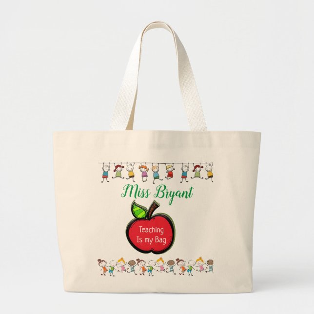 "TEACHING IS MY BAG" Canvas Tote Jumbo Tygkasse (Framsidan)