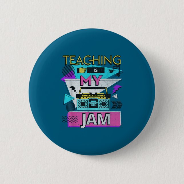 Teaching Is My Jam Funny Retro Teacher Back To Sch Knapp (Framsida)