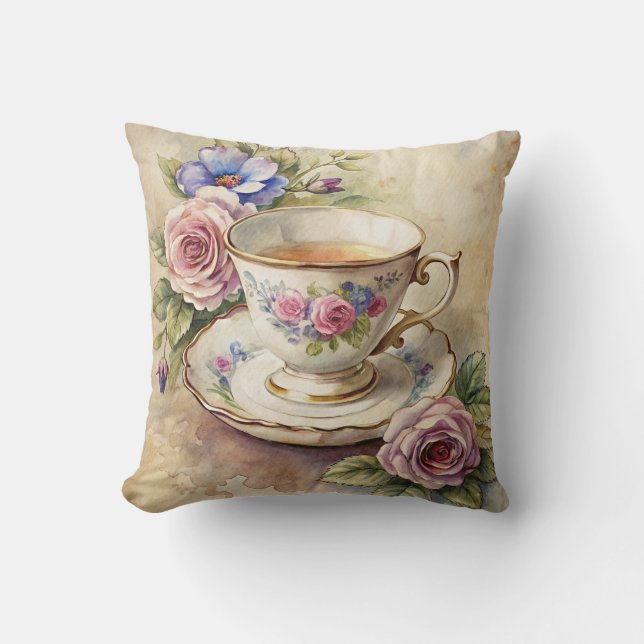 Teacup and Flowers Kudde (Framsida)